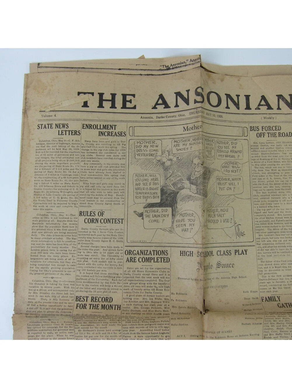 The Ansonian Newspaper Ansonia Darke County Ohio Thursday May 1928 Antique RARE
